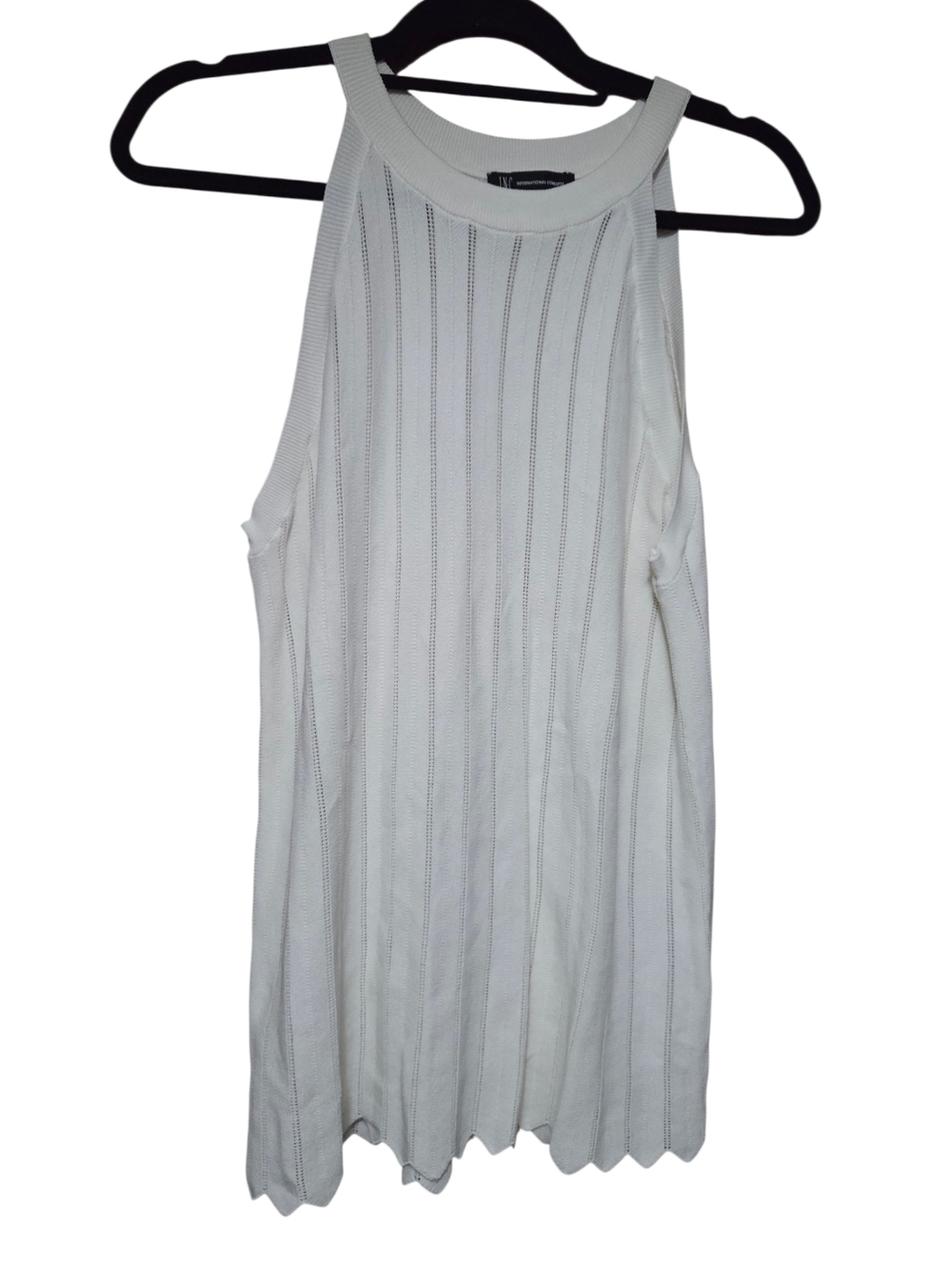 White Ribbed Knit Halter Tank Top Size XL Excellent Used Condition